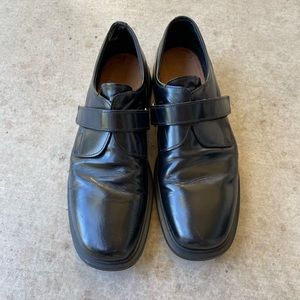 Prada Mens Monk Strap Dress Shoes P12 Black Leather Square Toe Rubber Sole